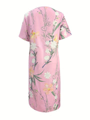Floral Print High Waist Dress Short Sleeve Summer Dress