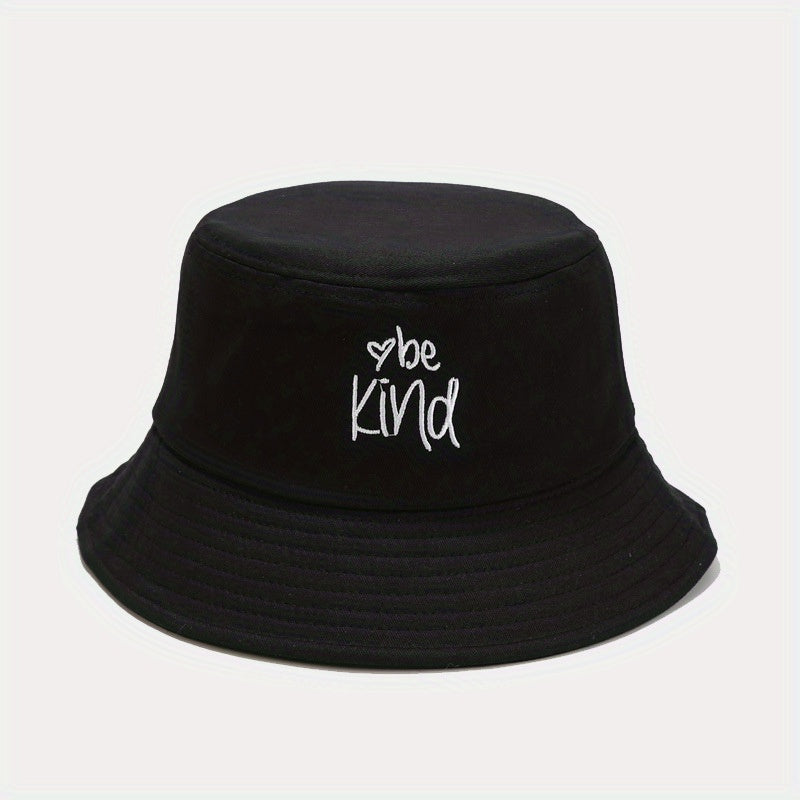 Unisex Sunshade Bucket Hat Heart Embroidery Double Sided Sun Hat