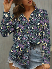 Casual Blouse Women's Plus Floral Print Long Sleeve
