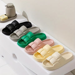 Women's Solid Ruched Slides Soft Sole Casual Pillow Lightweight Home Shoes