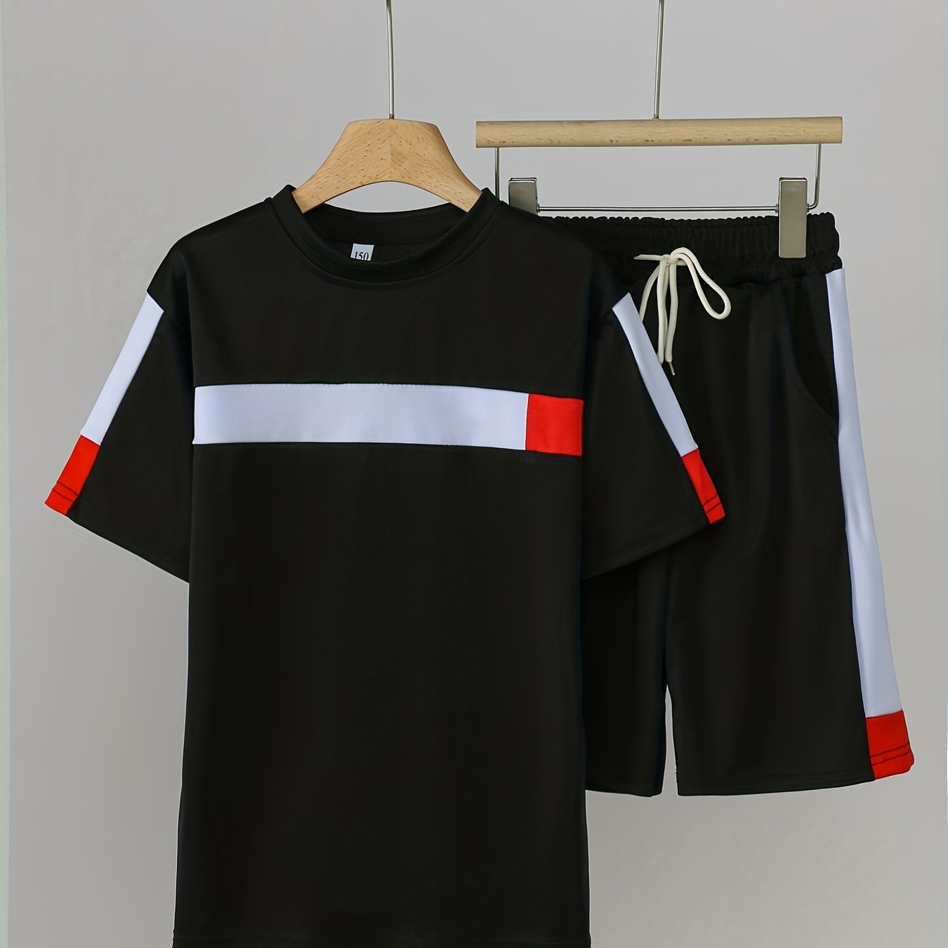 Boys 2pcs T shirt & Shorts Set Clash Print Crew Neck Tee Casual Kids Summer