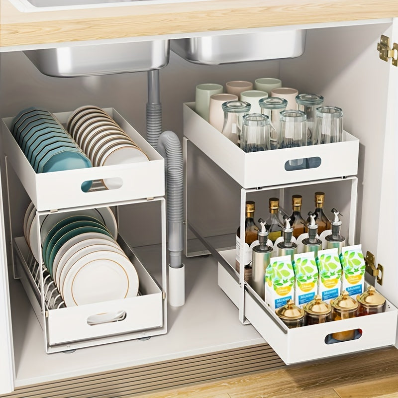 Kitchen Dish Storage Rack with Sliding Drawer
