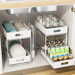 Kitchen Dish Storage Rack with Sliding Drawer