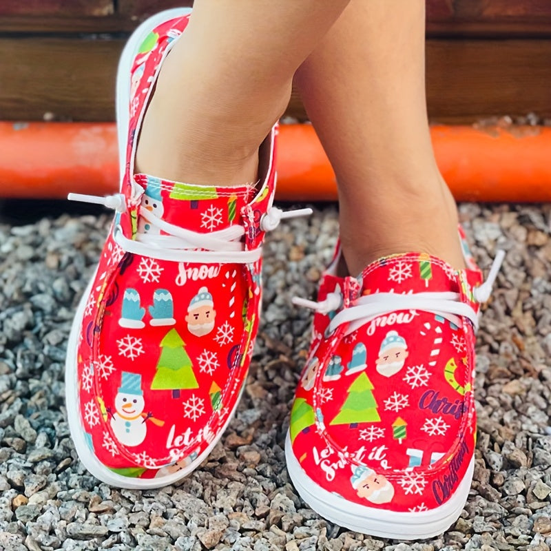 Women's Christmas Tree Snowman Santa Claus Flat Shoes Anti Slip Skateboard Shoes