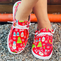 Women's Christmas Tree Snowman Santa Claus Flat Shoes Anti Slip Skateboard Shoes