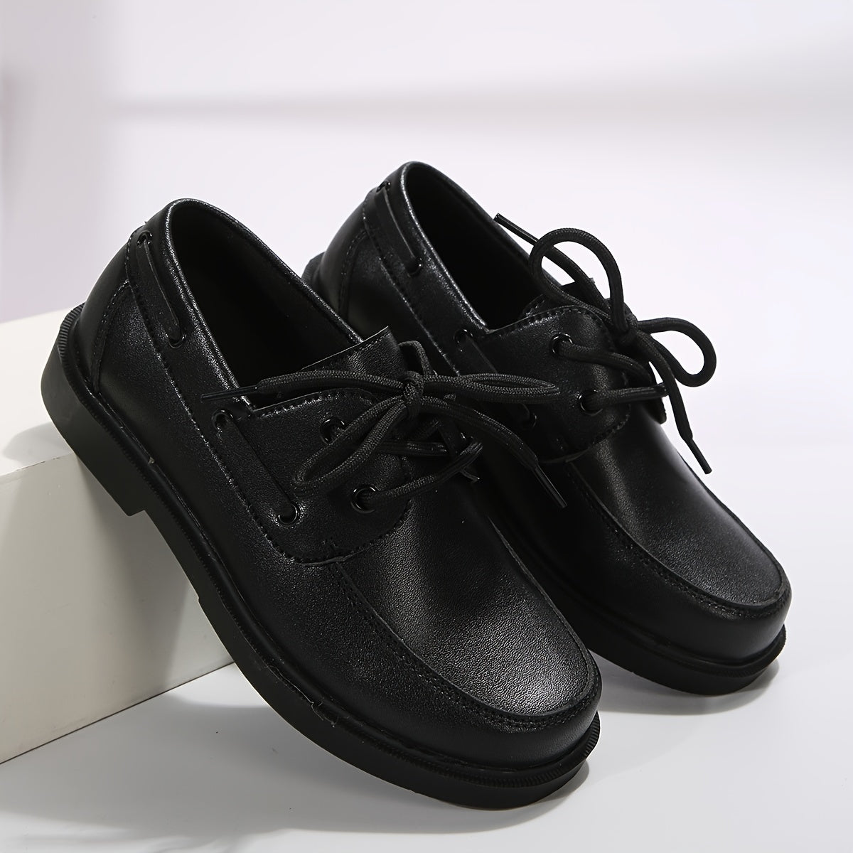 Solid Lace Up Flat Shoes For Girls Lightweight Anti slip Dress Shoes All Seasons