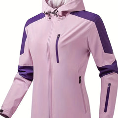 Women 2-Tone Outdoor Jacket Waterproof Casual with Zipper Pocket