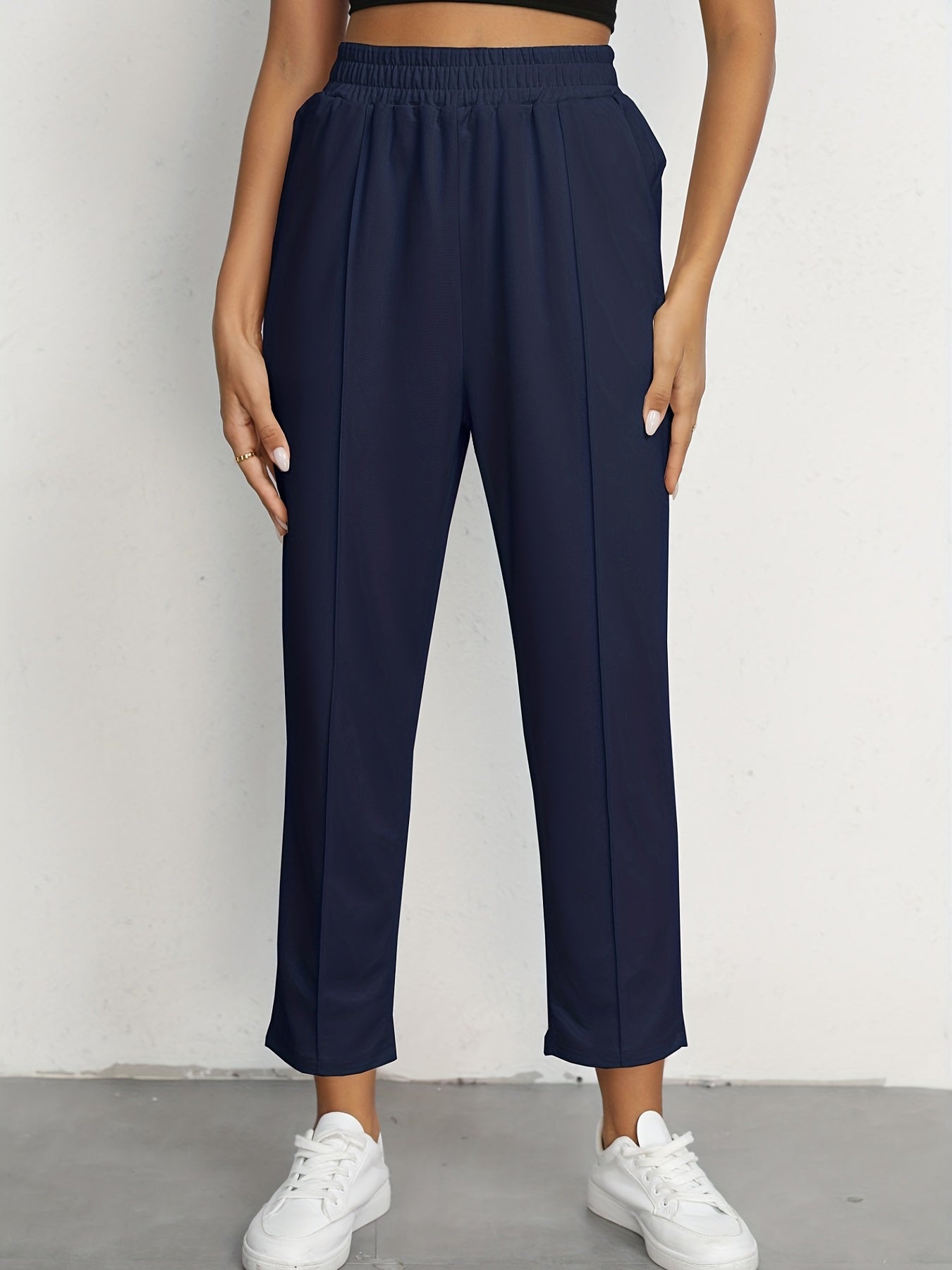 Elastic Waist Solid Casual Pants for Women