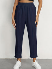 Elastic Waist Solid Casual Pants for Women