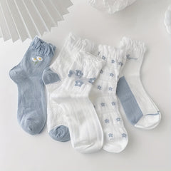 Girls Kids Floral Lace Ruffled Socks Breathable Crew Socks