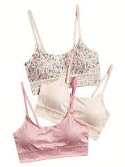 3pcs Floral Print Wireless Padded Cami Bra Soft Underwear