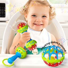 3pcs Novel Red Hand Cranked Bell & Ball Grabbing Toys for Happy Children