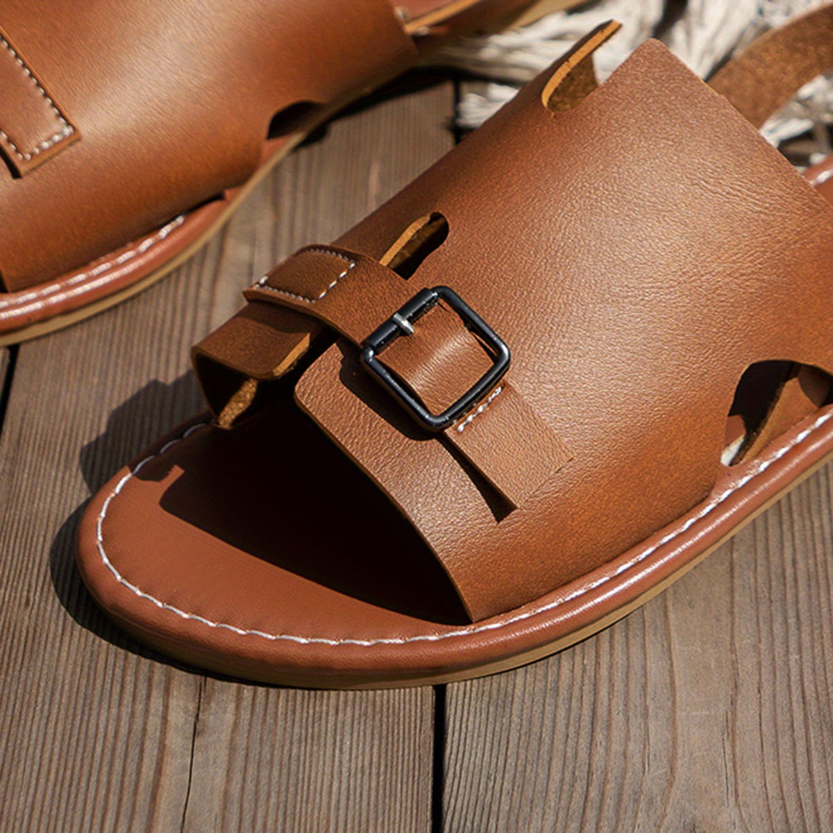 Women's Flat Sandals Peep Toe Buckle Strap Lightweight Beach Slingback Sandals