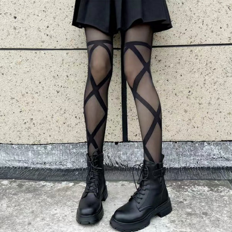 Sexy Lace Cross Bandage Tights Breathable Pantyhose