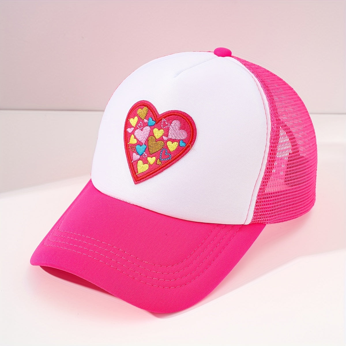 Heart Embroidered Mesh Baseball Cap For Couple
