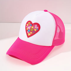 Heart Embroidered Mesh Baseball Cap For Couple