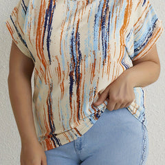 Women's Plus Size Random Print Short Sleeve Blouse