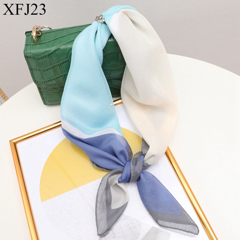 65cm Chiffon Scarf Print Thin Neckerchief Classic Travel Head Wrap Hair
