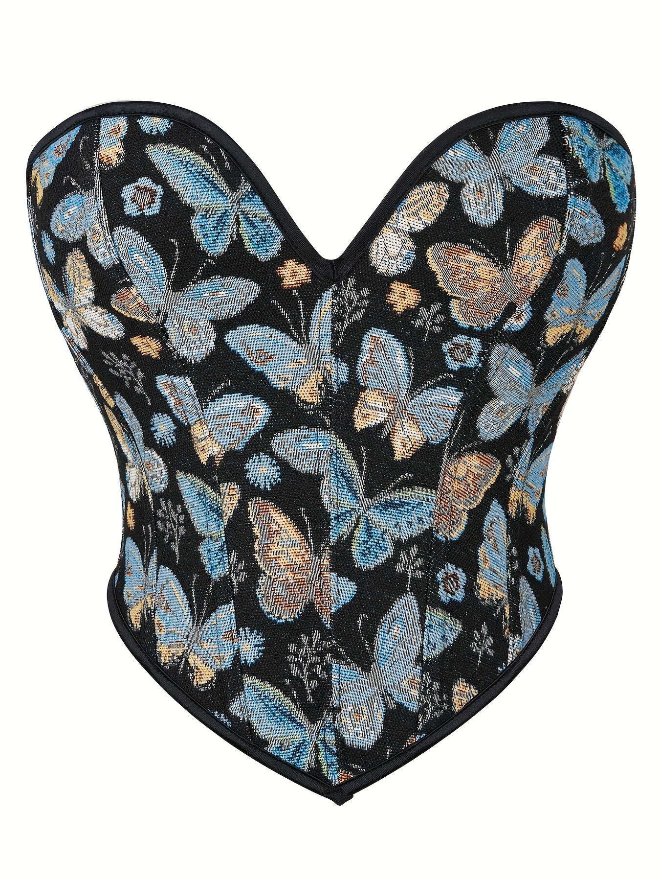 Butterfly Pattern Strapless Corset Tummy Control Lace Up Slimmer Body Shaper