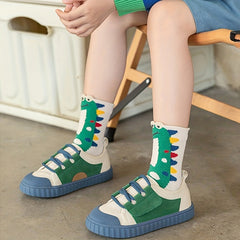 5pcs Kids Boys Dinosaur Striped Cotton Mid Tube Socks