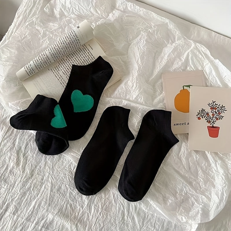 5 Pairs Heart & Bear Print Low Cut Ankle Socks Women's Stockings