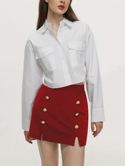 Double Breasted Mini Skirt High Waist Casual Skirt