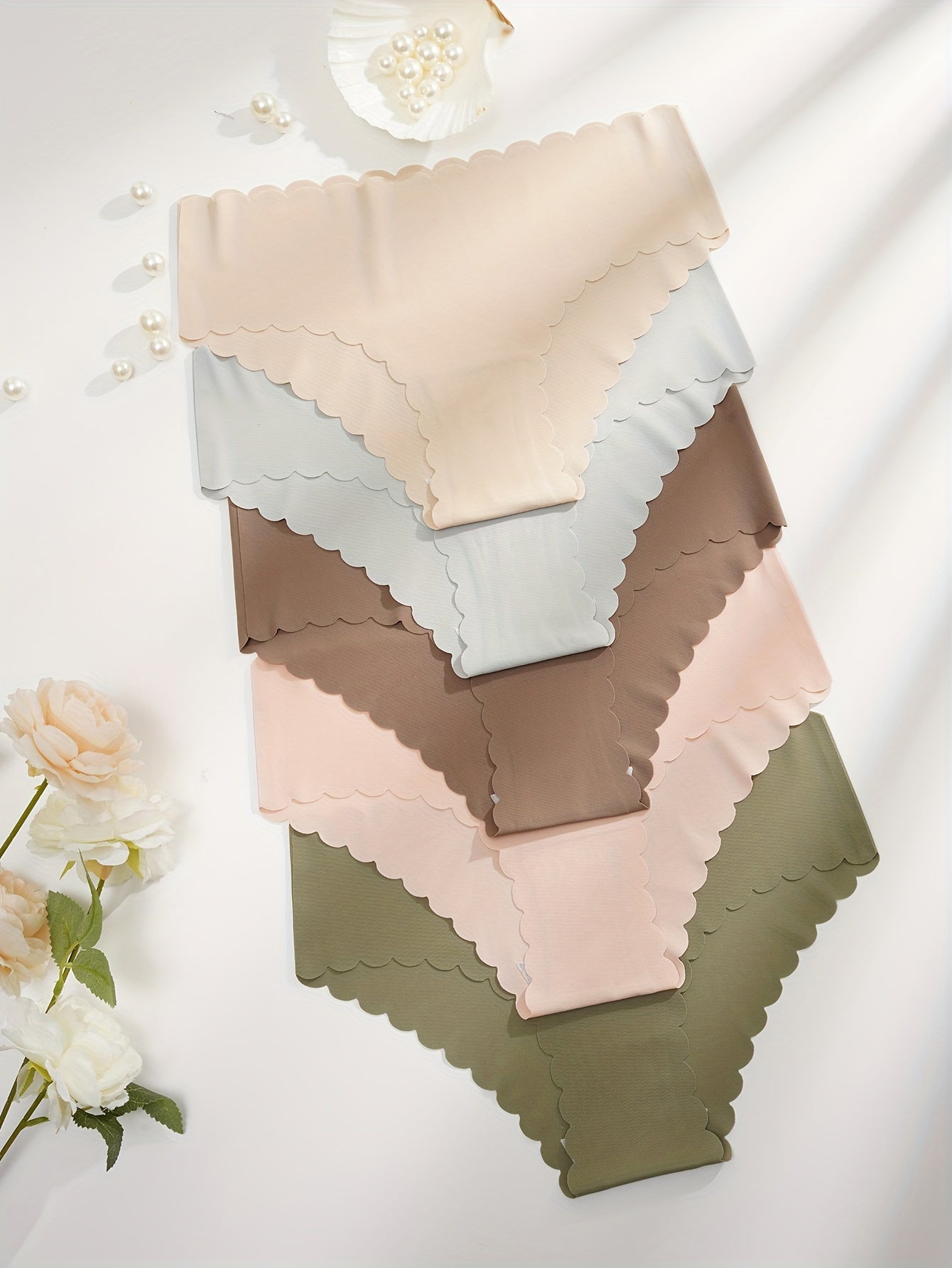 5 Seamless Scallop Trim Briefs Soft Stretchy Intimates Panties Women's Lingerie