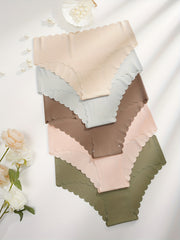 5 Seamless Scallop Trim Briefs Soft Stretchy Intimates Panties Women's Lingerie