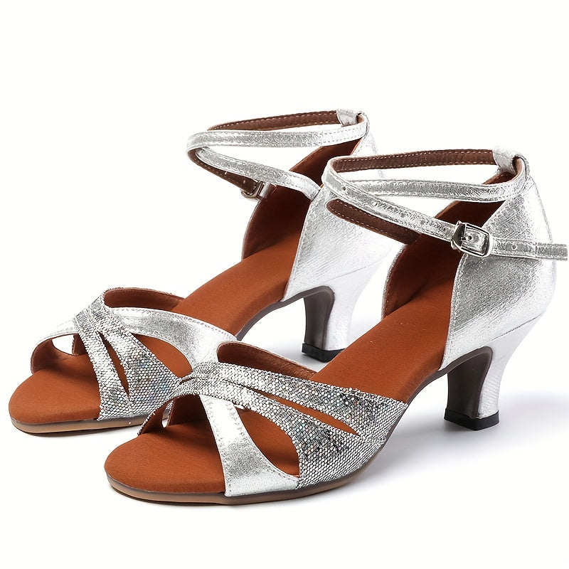 Women's Satin Latin Dance Shoes Ankle Strap Non Slip Soft Comfortable Shoes