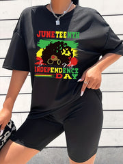 2pcs Independence Graphic Sports Set Crew Neck Short Sleeves & Solid Shorts