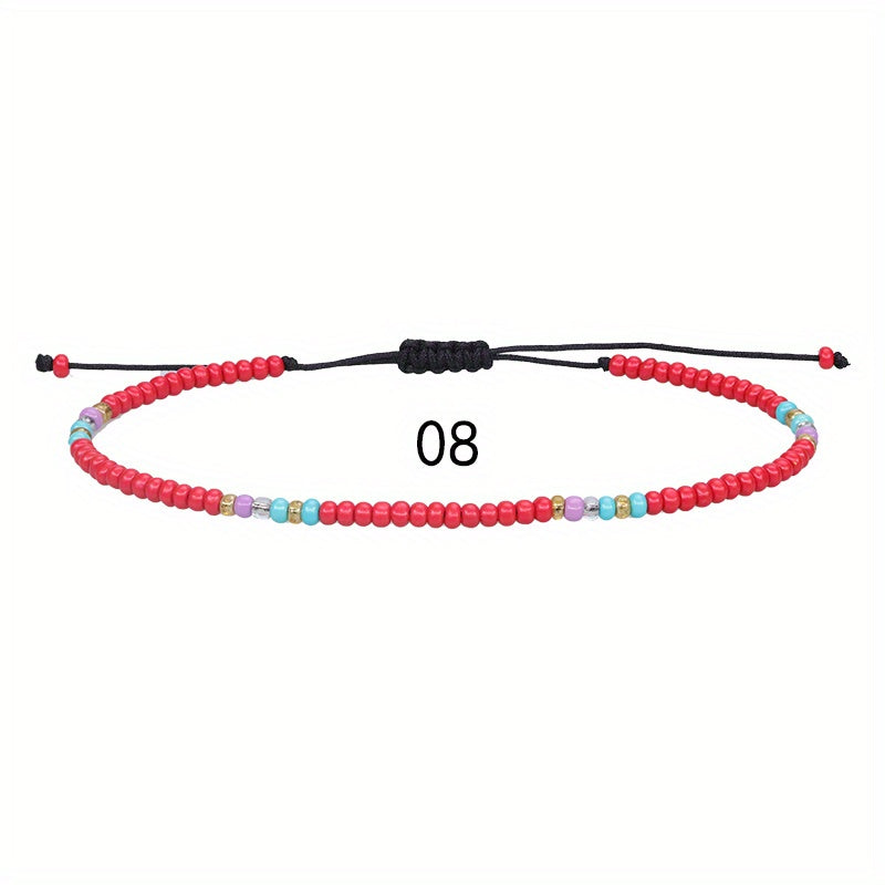 10pcs Colorful Rice Beads Anklet Set Boho Style Bracelet for Women