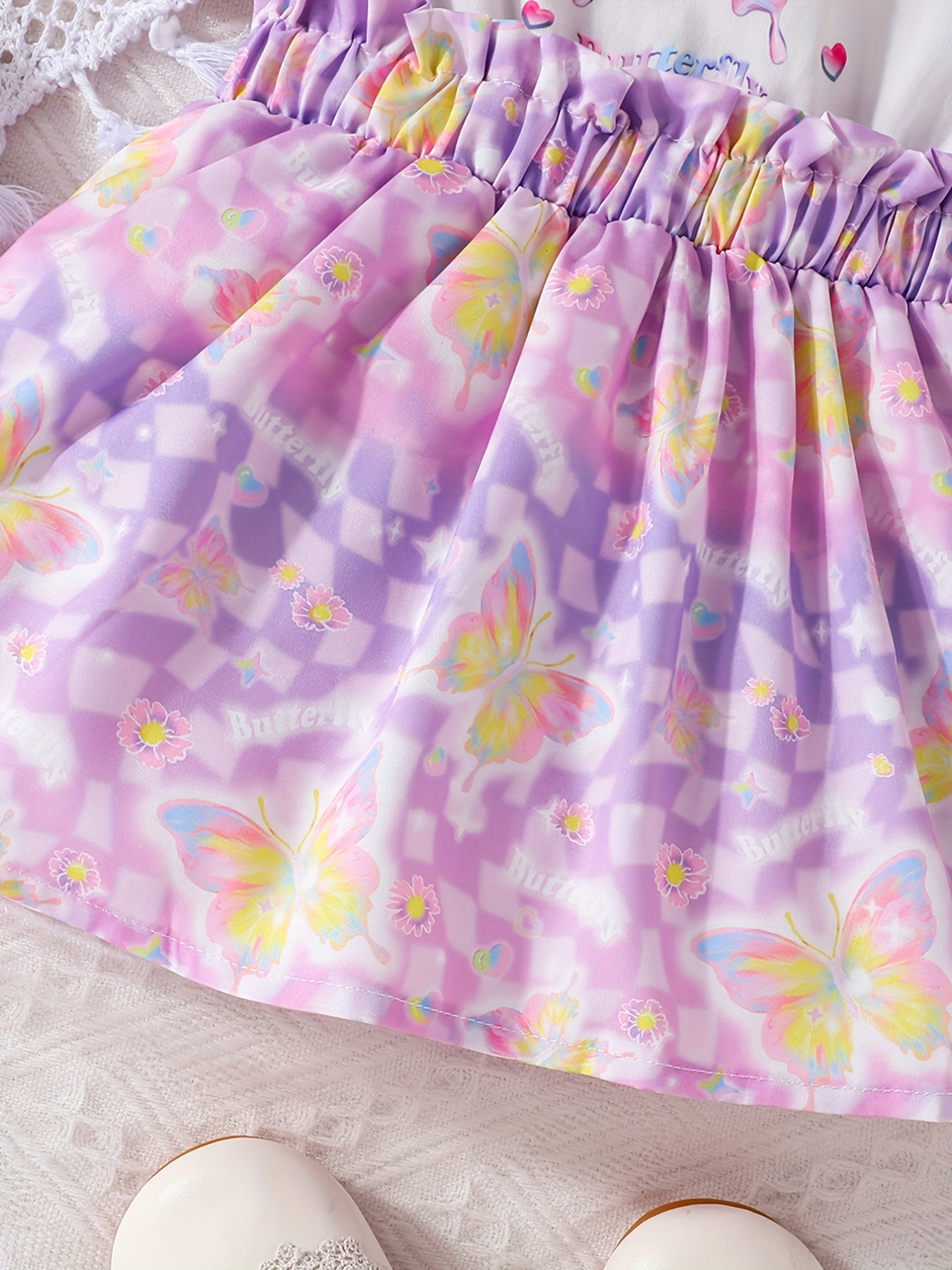 Girls Butterfly Print Pleated Dress for Summer