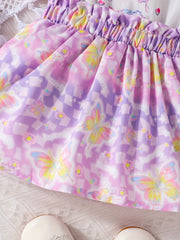 Girls Butterfly Print Pleated Dress for Summer