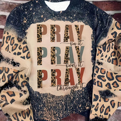 Leopard Letter Print Pullover Sweatshirt for Women