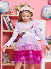 Girls Unicorn Party Princess Dress Long Sleeve Autumn Outfit