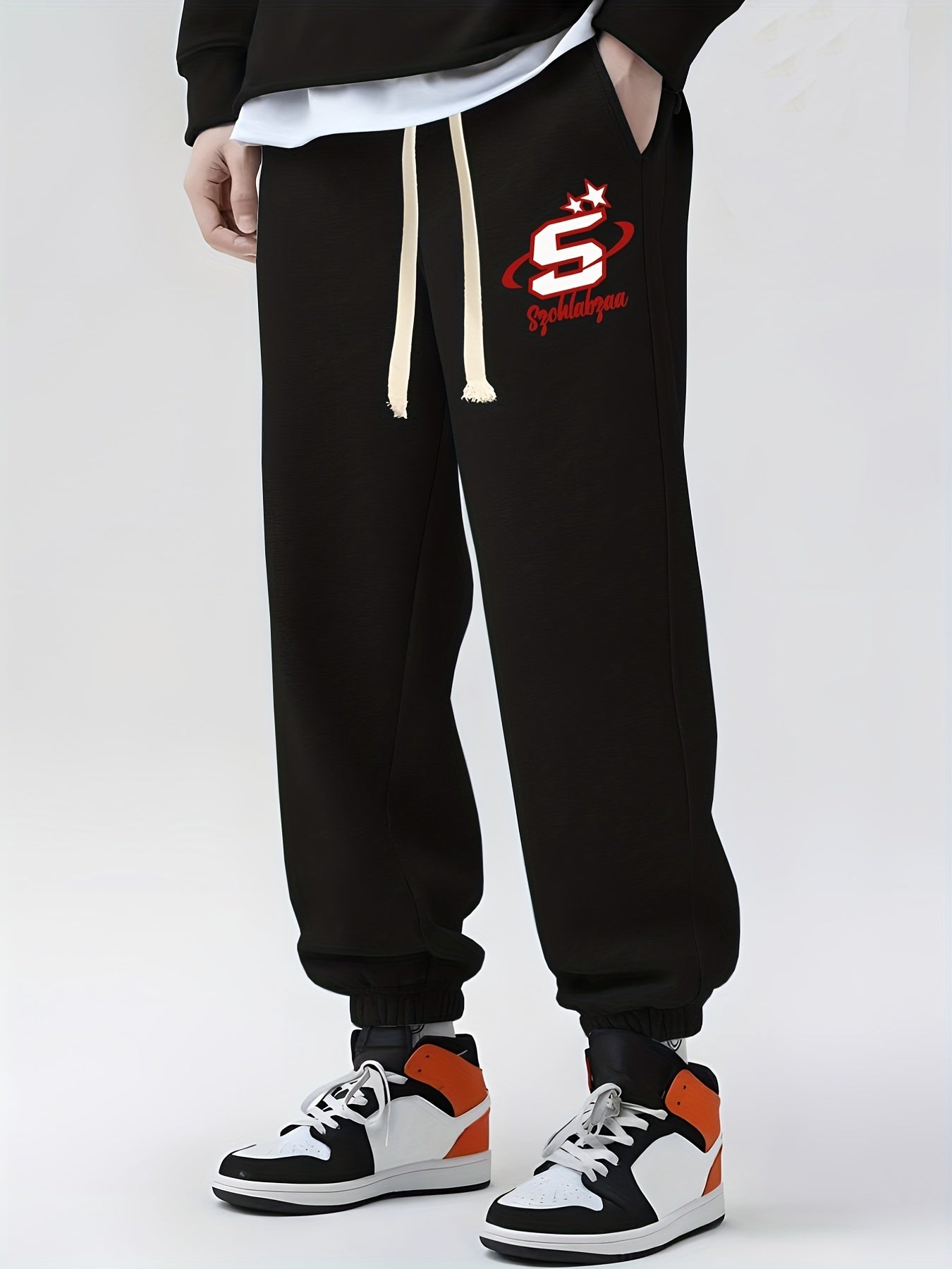 Retro Letter Print Drawstring Sweatpants Men Casual Joggers