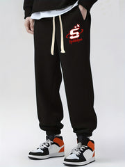 Retro Letter Print Drawstring Sweatpants Men Casual Joggers