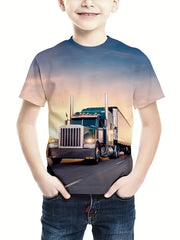 3D Vehicle Pattern T shirt For Kids Short Sleeve Top Casual Tee