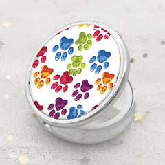 Colorful Dog Paw Print Round Pill Box Medicine Vitamin Organizer
