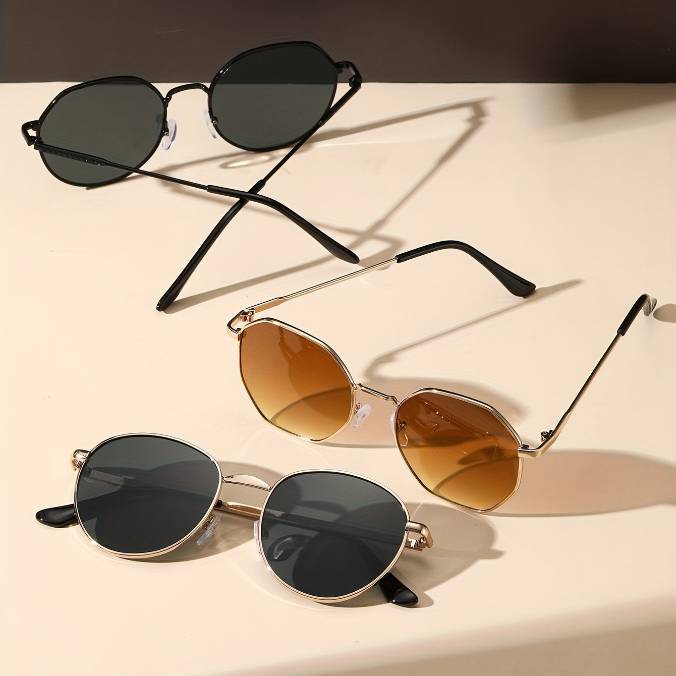 3 Pairs Round Metal Sunglasses UV400 Sun Shades