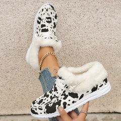 Women's Dairy Cow Pattern Non slip Warm Sneakers Low Top Sport Shoes
