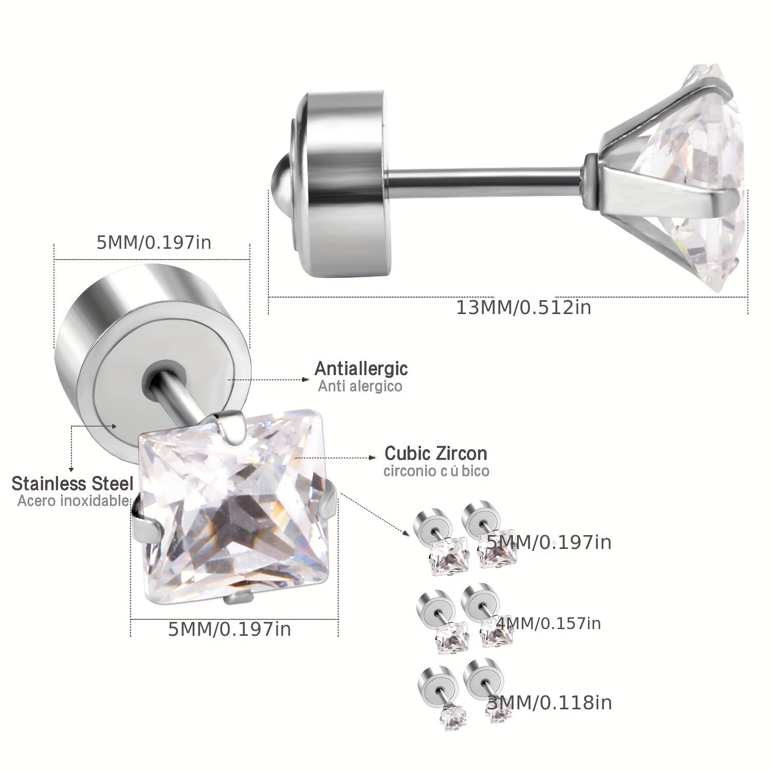Girl's Zircon Princess Stud Earrings - Princess Style Jewelry