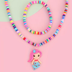 2pcs Mermaid Colorful Beaded Necklace Bracelet Set for Girls
