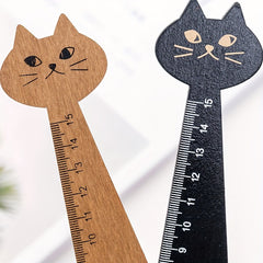 Cartoon Cat Drawing Ruler Wood Vintage Stationery Halloween Gift