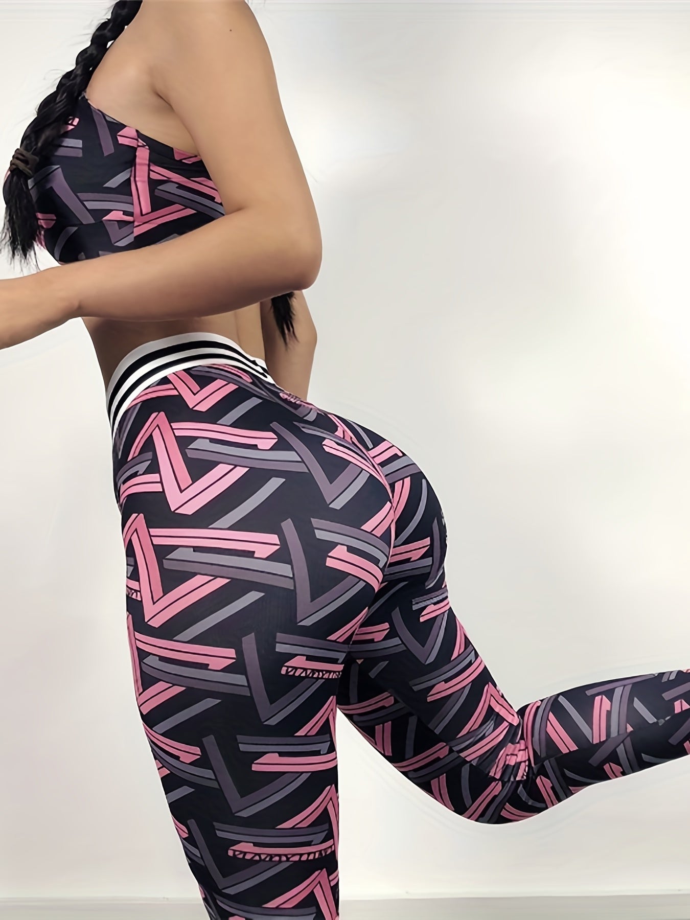 3D Geometric Print Yoga Leggings High Waist Slimming Sports Pants