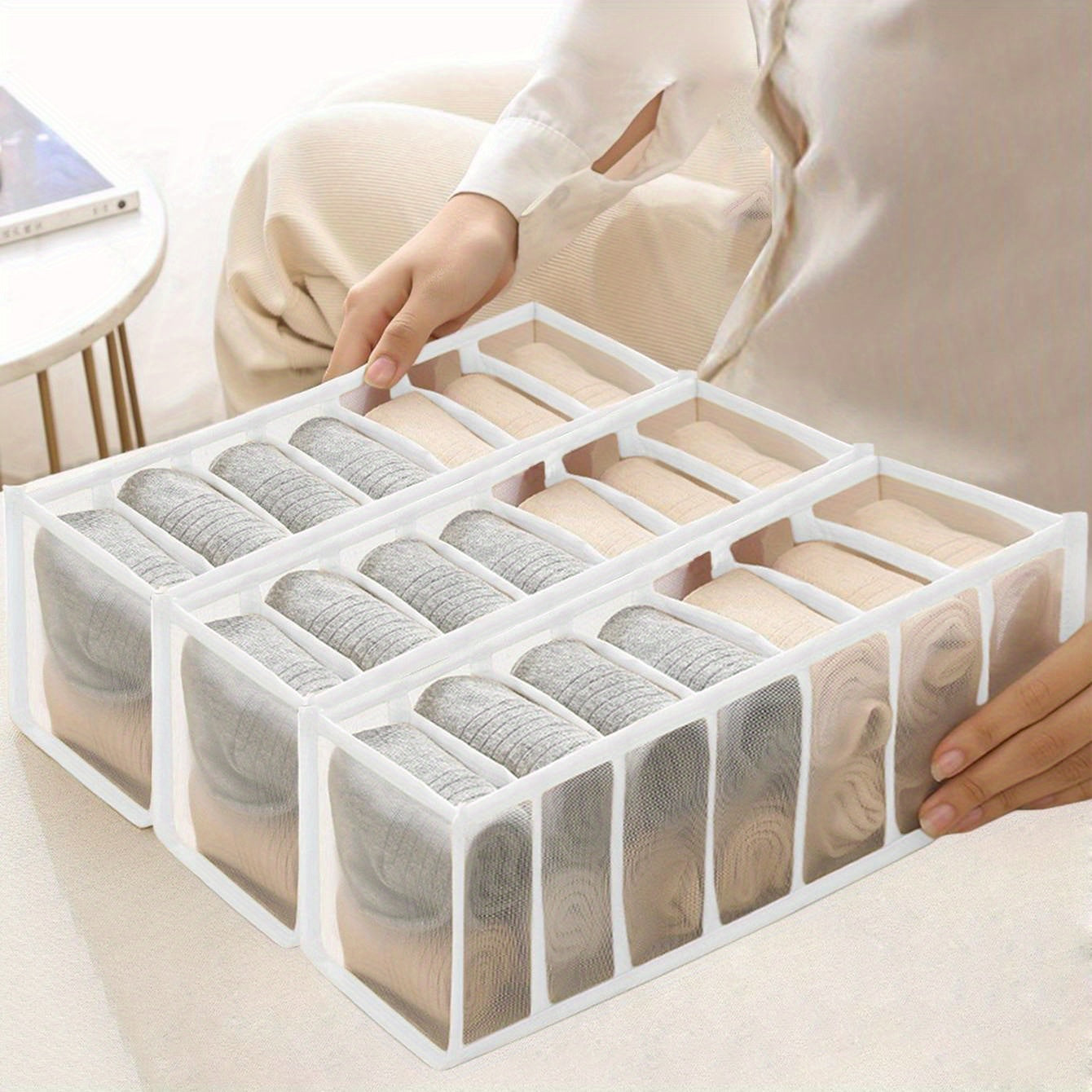 3pcs 7-grid Underwear Storage Box Multifunction Socks Storage Box