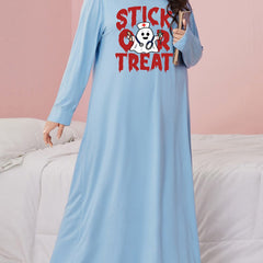 Gothic Nightdress Halloween Cosplay Ghost Print Long Sleeve