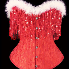 Christmas Sequin Tassel Lace Up Corset Bustier