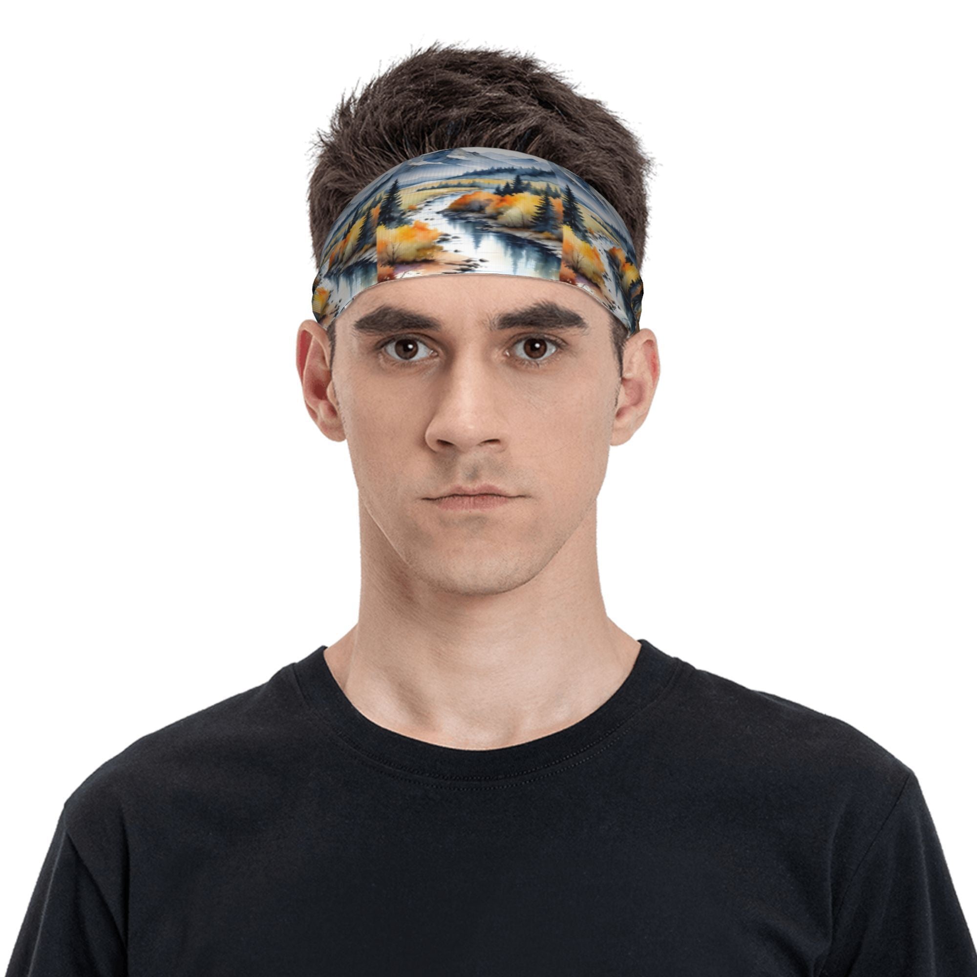 Mist Mountains Headband Autumn Print Sweat Wicking Stretchy Breathable