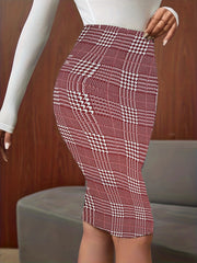 Plaid High Waist Skirt Casual Bodycon Knee Length